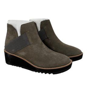 Eileen Fisher Lark Gray Suede Nubuck Slip-on Ankle Wedge Booties Women's 6.5